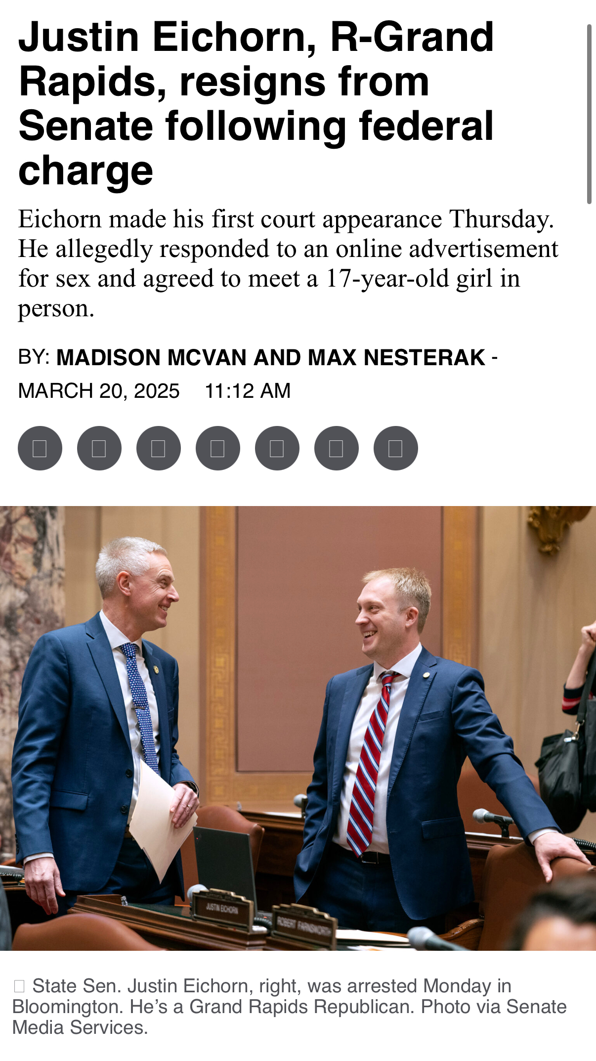 Justin Eichorn, Senator